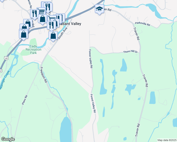 map of restaurants, bars, coffee shops, grocery stores, and more near 233 Forest Valley Road in Pleasant Valley