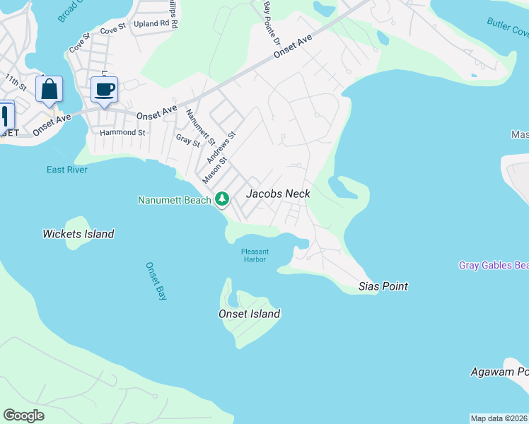 map of restaurants, bars, coffee shops, grocery stores, and more near 28 Woodbury Street in Wareham