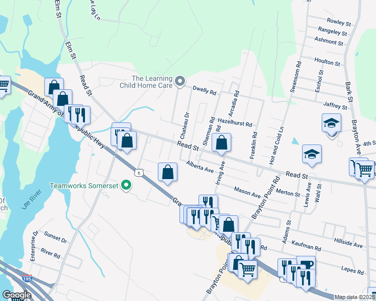 map of restaurants, bars, coffee shops, grocery stores, and more near 349 Alberta Avenue in Somerset