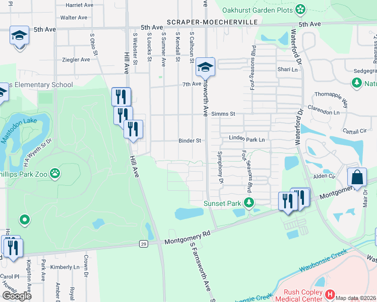 map of restaurants, bars, coffee shops, grocery stores, and more near 1022 Celebration Drive in Aurora