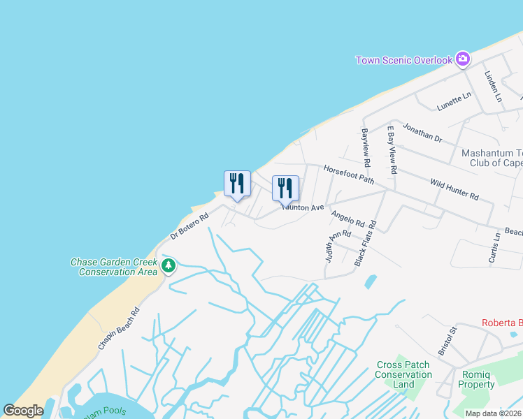 map of restaurants, bars, coffee shops, grocery stores, and more near 36 Rodoalph's Way in Dennis