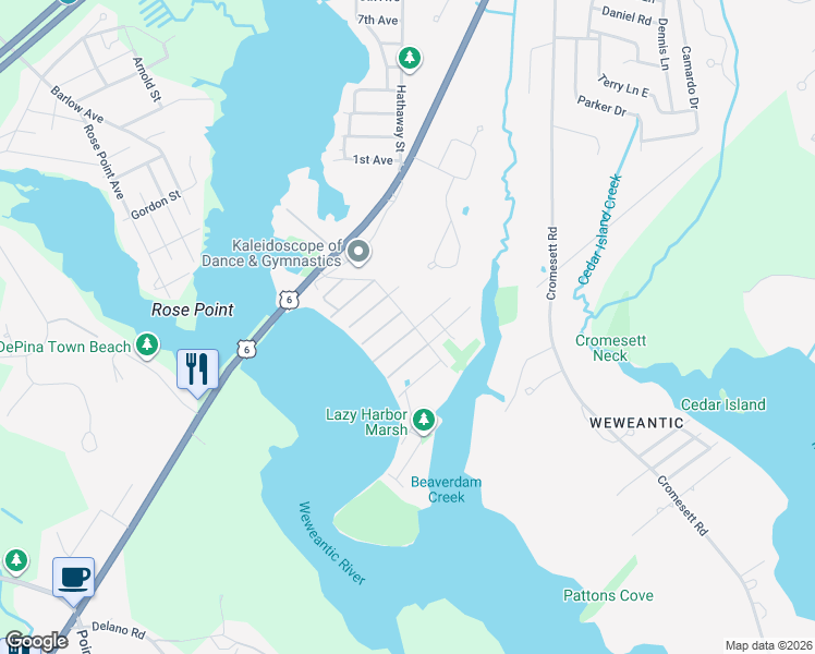 map of restaurants, bars, coffee shops, grocery stores, and more near 38 Lincoln HWY in Wareham