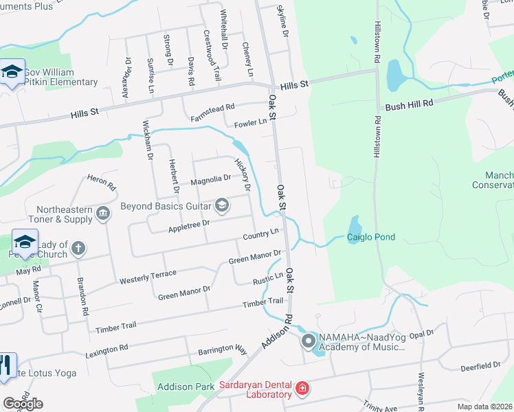 map of restaurants, bars, coffee shops, grocery stores, and more near 14 Hickory Drive in East Hartford