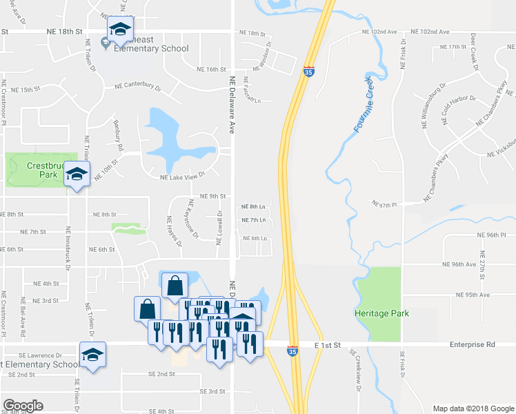 map of restaurants, bars, coffee shops, grocery stores, and more near 1152 Northeast 8th Lane in Ankeny