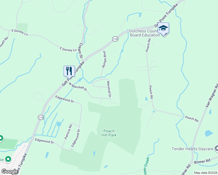 map of restaurants, bars, coffee shops, grocery stores, and more near Marshall Drive in Dutchess County