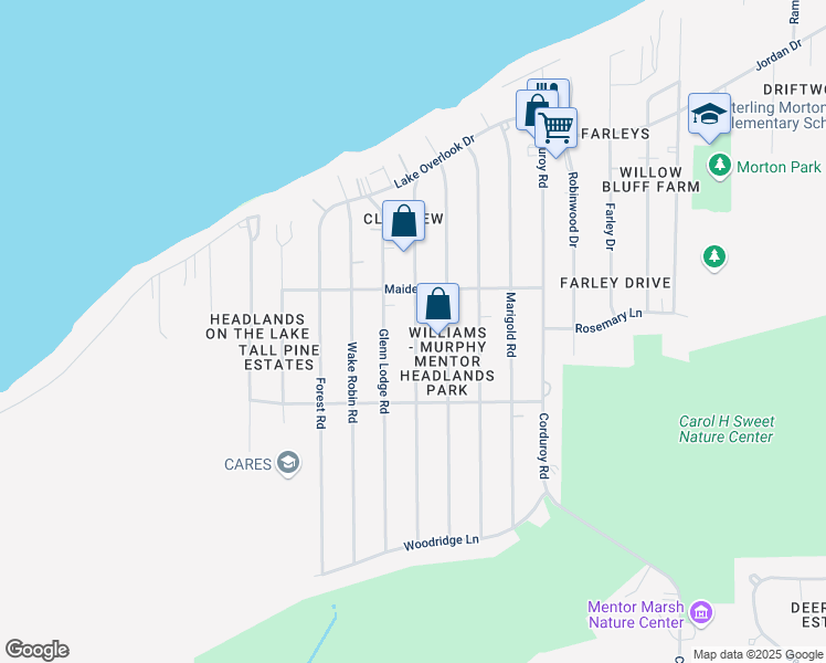 map of restaurants, bars, coffee shops, grocery stores, and more near 4900 Orchard Road in Mentor