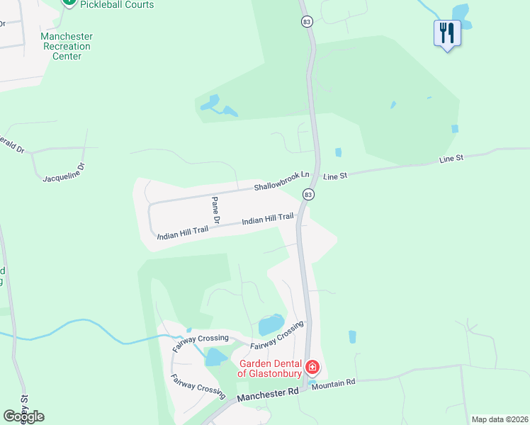 map of restaurants, bars, coffee shops, grocery stores, and more near 49 Indian Hill Trail in Glastonbury