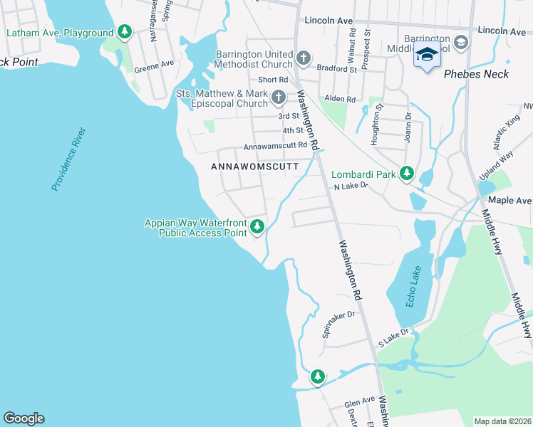 map of restaurants, bars, coffee shops, grocery stores, and more near 140 Alfred Drowne Road in Barrington