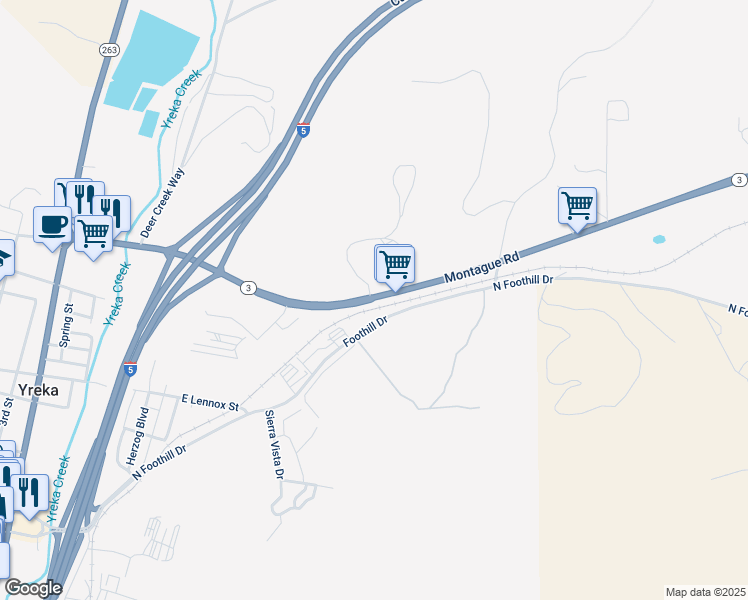 map of restaurants, bars, coffee shops, grocery stores, and more near 800 Jasper Place in Yreka