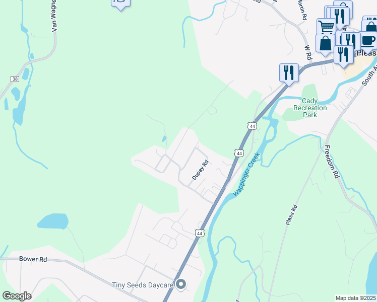 map of restaurants, bars, coffee shops, grocery stores, and more near 25 Siebrecht Road in Pleasant Valley