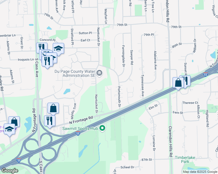 map of restaurants, bars, coffee shops, grocery stores, and more near 8116 Wittington Court in Darien