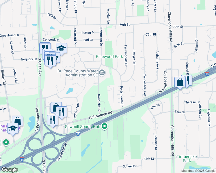 map of restaurants, bars, coffee shops, grocery stores, and more near 8116 Wittington Court in Darien