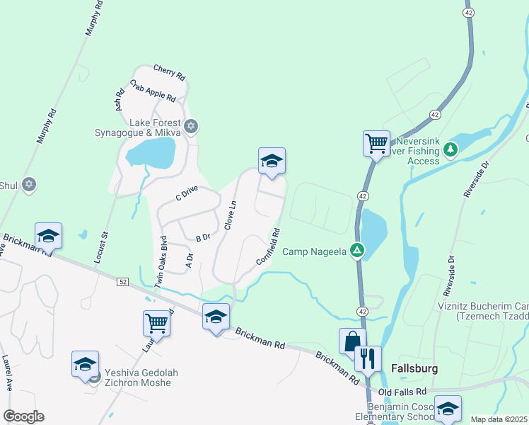map of restaurants, bars, coffee shops, grocery stores, and more near in Fallsburg