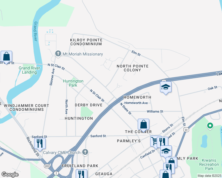 map of restaurants, bars, coffee shops, grocery stores, and more near 546 Argonne Drive in Painesville
