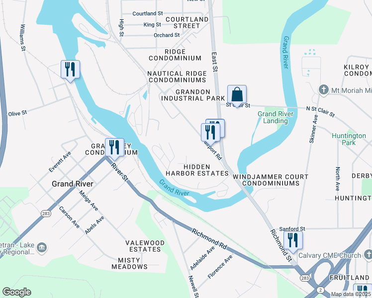map of restaurants, bars, coffee shops, grocery stores, and more near 500 High Street in Fairport Harbor