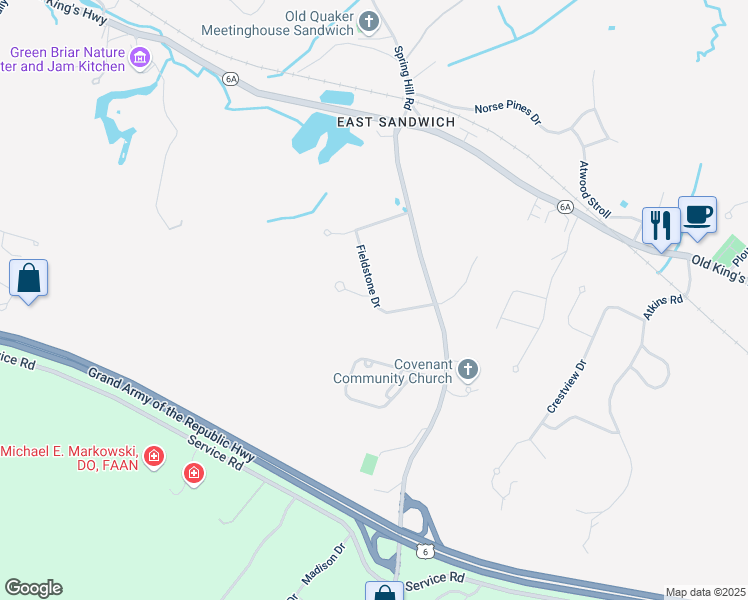 map of restaurants, bars, coffee shops, grocery stores, and more near 5 Magnusson Court in Sandwich
