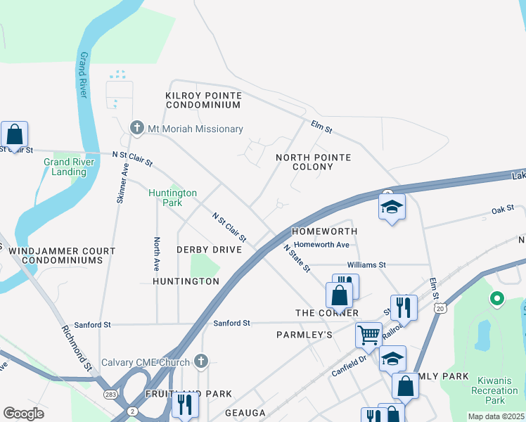 map of restaurants, bars, coffee shops, grocery stores, and more near 546 Argonne Drive in Painesville
