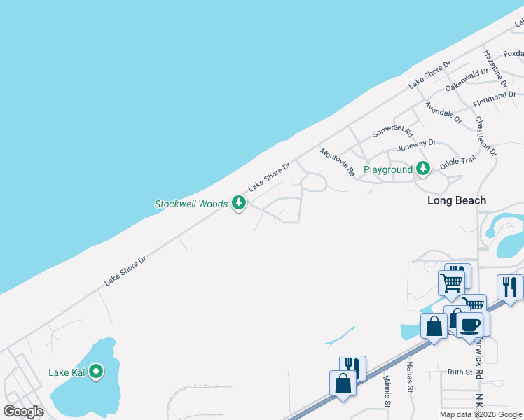 map of restaurants, bars, coffee shops, grocery stores, and more near 1600 Blinks Avenue in Long Beach