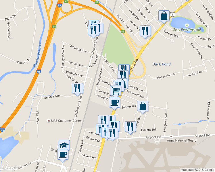 map of restaurants, bars, coffee shops, grocery stores, and more near 183 Maryland Avenue in Warwick