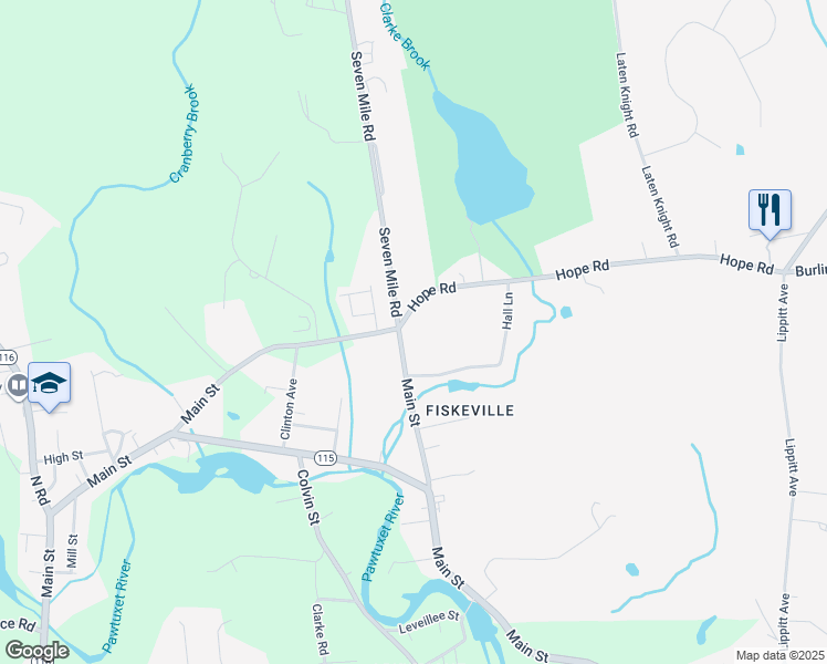 map of restaurants, bars, coffee shops, grocery stores, and more near 1620 Hope Road in Cranston