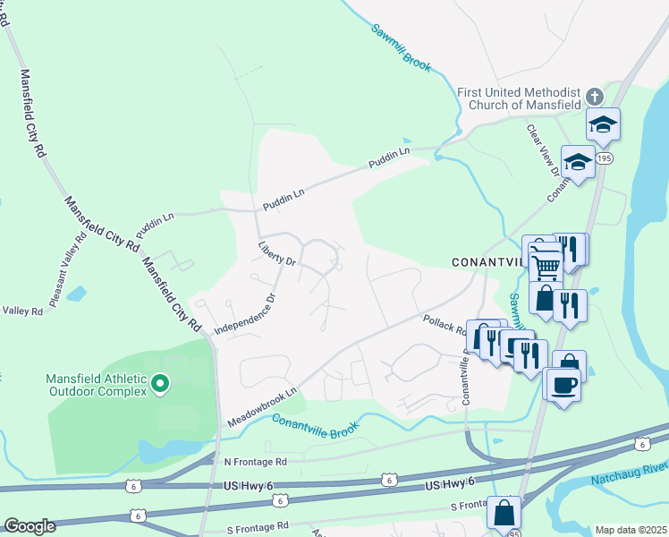 map of restaurants, bars, coffee shops, grocery stores, and more near 28 Samuel Lane in Mansfield