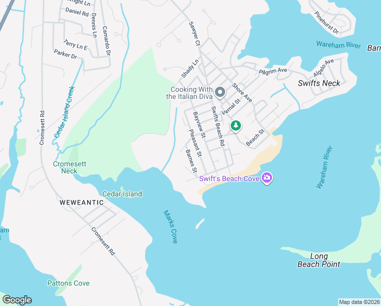 map of restaurants, bars, coffee shops, grocery stores, and more near 13 Columbia Street in Wareham