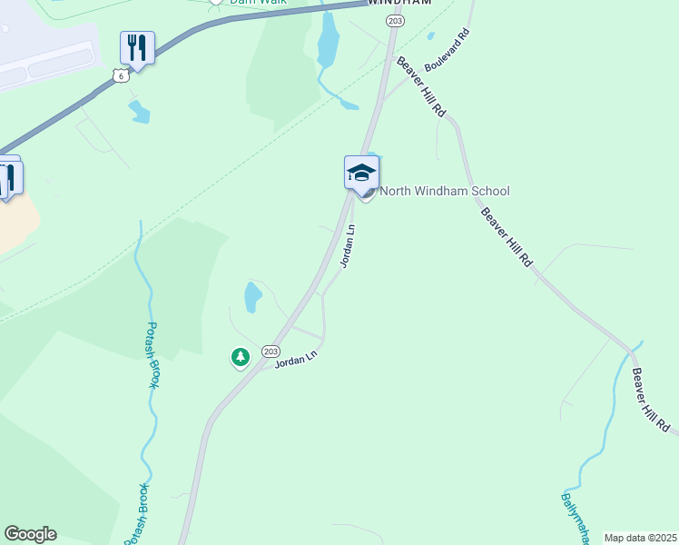 map of restaurants, bars, coffee shops, grocery stores, and more near 112 Jordan Lane in Windham