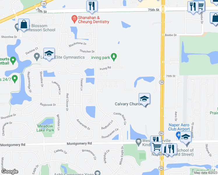 map of restaurants, bars, coffee shops, grocery stores, and more near 972 Sundew Court in Aurora