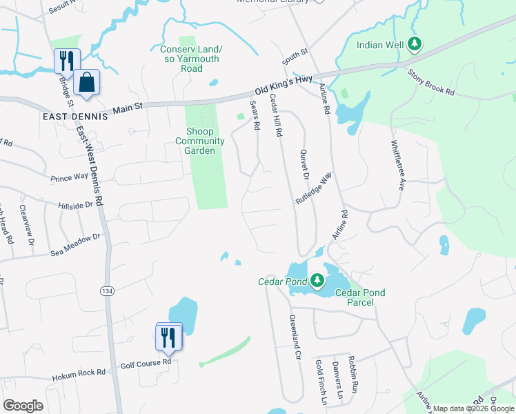 map of restaurants, bars, coffee shops, grocery stores, and more near 72 Carol Drive in Dennis
