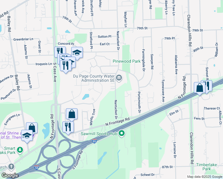 map of restaurants, bars, coffee shops, grocery stores, and more near 8245 Ripple Ridge in Darien