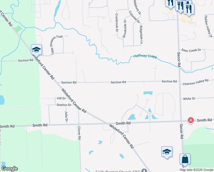 map of restaurants, bars, coffee shops, grocery stores, and more near 3659 Section Road in Lambertville