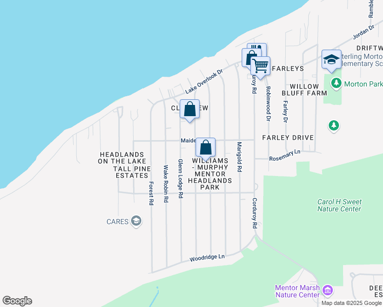 map of restaurants, bars, coffee shops, grocery stores, and more near 4860 Orchard Road in Mentor