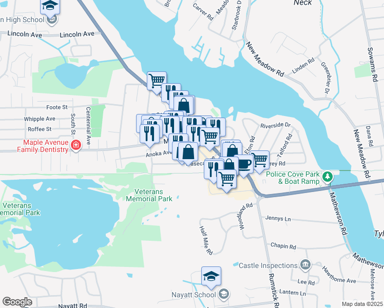 map of restaurants, bars, coffee shops, grocery stores, and more near 8 Anoka Avenue in Barrington