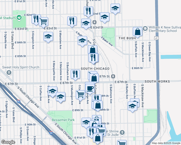 map of restaurants, bars, coffee shops, grocery stores, and more near in Chicago