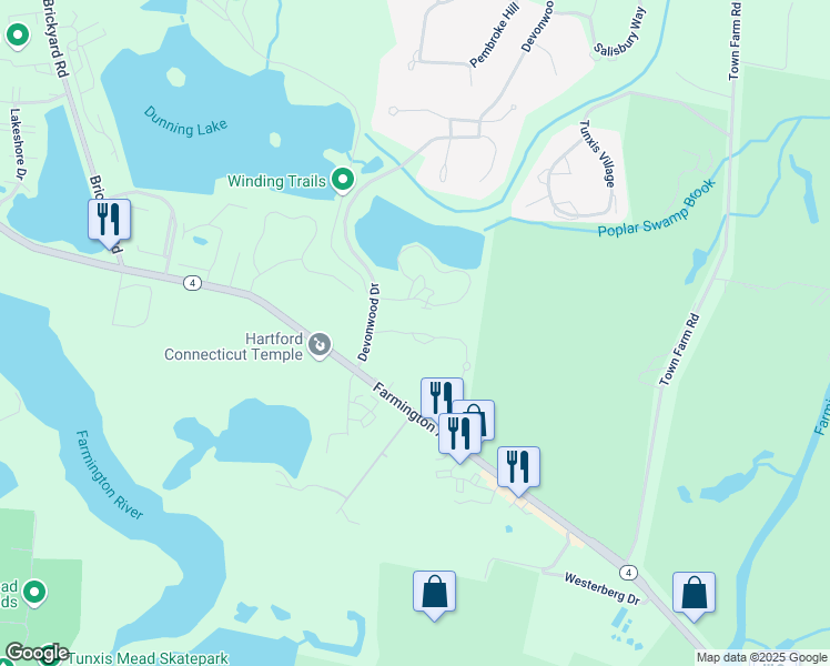 map of restaurants, bars, coffee shops, grocery stores, and more near 39 Fenwick Drive in Farmington