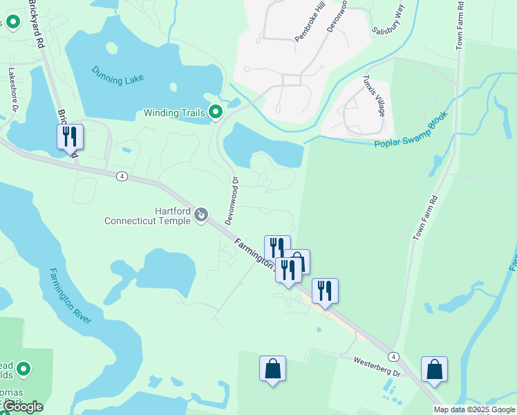 map of restaurants, bars, coffee shops, grocery stores, and more near 29 Fenwick Drive in Farmington