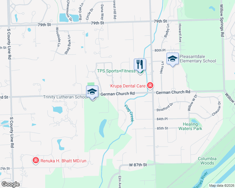 map of restaurants, bars, coffee shops, grocery stores, and more near 11341 Scenic Drive in Willow Springs