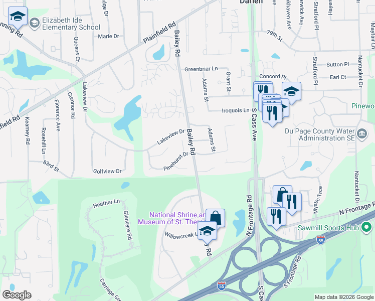 map of restaurants, bars, coffee shops, grocery stores, and more near 8221 Pine Bluff Court in Darien