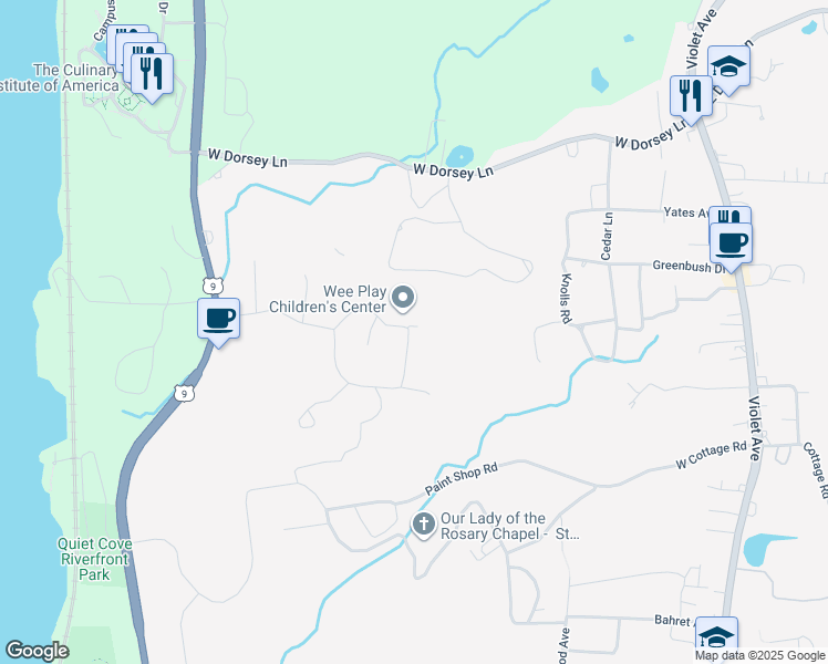 map of restaurants, bars, coffee shops, grocery stores, and more near 10 Hook Road in Poughkeepsie