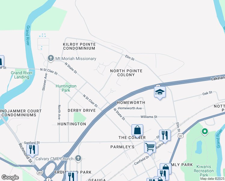 map of restaurants, bars, coffee shops, grocery stores, and more near 5401 Sanders Avenue in Painesville