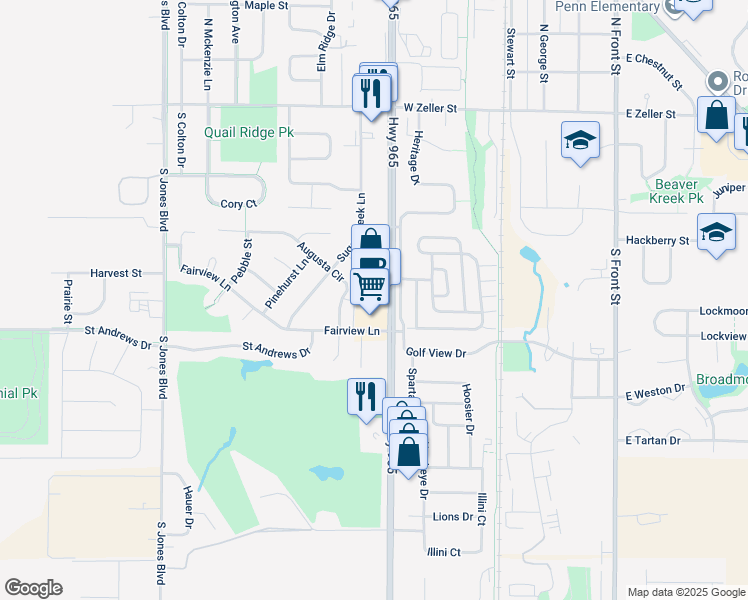 map of restaurants, bars, coffee shops, grocery stores, and more near in North Liberty