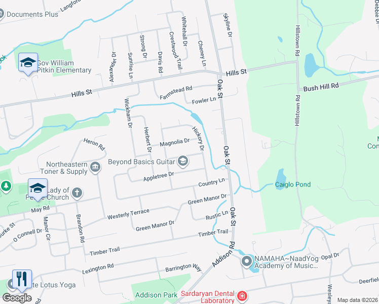 map of restaurants, bars, coffee shops, grocery stores, and more near 48 Cherrytree Drive in East Hartford