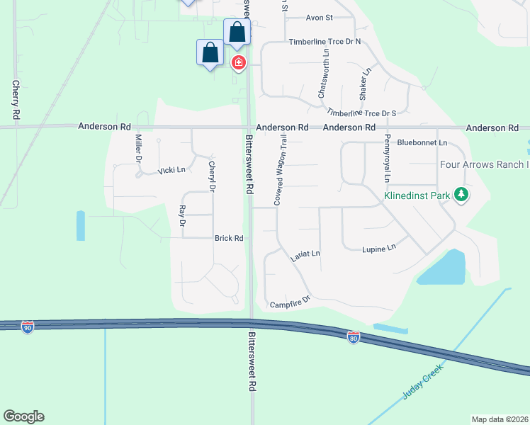 map of restaurants, bars, coffee shops, grocery stores, and more near 12450 Brick Road in Granger