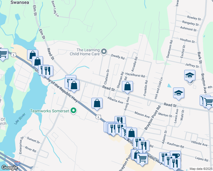 map of restaurants, bars, coffee shops, grocery stores, and more near 1354 Read Street in Somerset