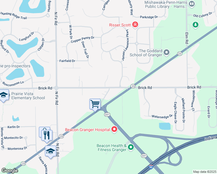 map of restaurants, bars, coffee shops, grocery stores, and more near 14701-14749 Brick Rd in Granger