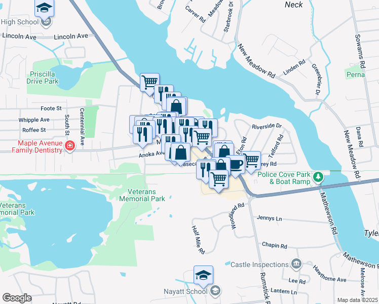 map of restaurants, bars, coffee shops, grocery stores, and more near 8 Anoka Avenue in Barrington