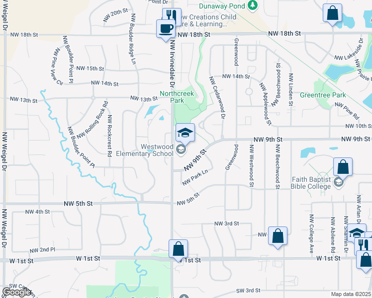 map of restaurants, bars, coffee shops, grocery stores, and more near 2920 Northwest 9th Street in Ankeny