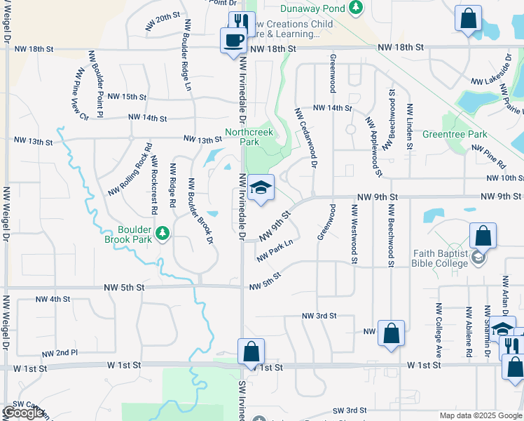 map of restaurants, bars, coffee shops, grocery stores, and more near 2920 Northwest 9th Street in Ankeny
