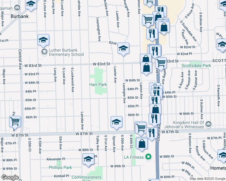 map of restaurants, bars, coffee shops, grocery stores, and more near 8444 Lawler Avenue in Burbank