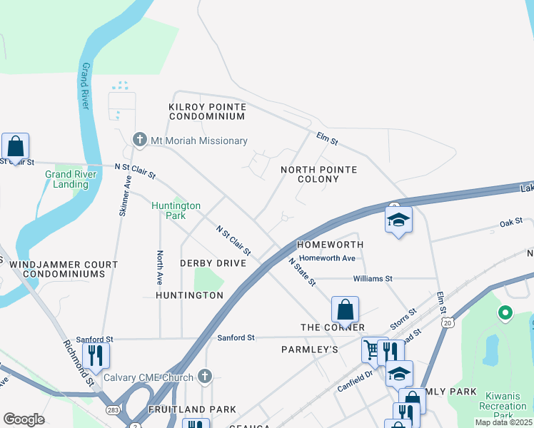 map of restaurants, bars, coffee shops, grocery stores, and more near 546 Argonne Drive in Painesville